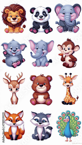 A collection of ten Pixarstyle cartoon animal stickers