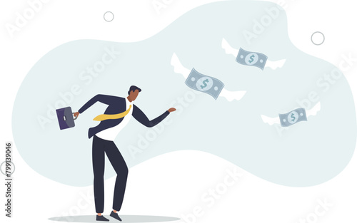 sad hopeless businessman watching his money flying away.flat vector illustration.