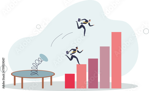 businessman jumping springboard to outsmart competitor.flat vector illustration.
