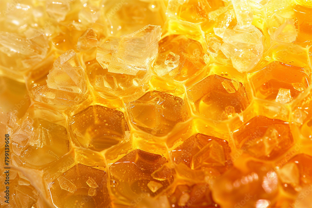 A macro view of a honeycomb, showcasing the intricate hexagonal structure A macro view of a honeycomb, showcasing the intricate hexagonal structure