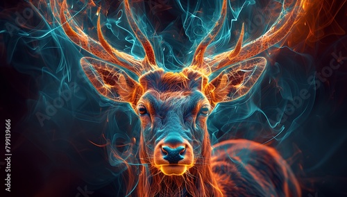Deer shining beautifully in neon light,ネオンライトで美しく輝いている鹿、Generative AI
 photo