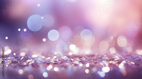 Sparkling Silver Confetti on Purple Bokeh Background