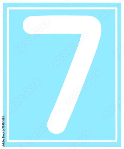 white number seven on blue background