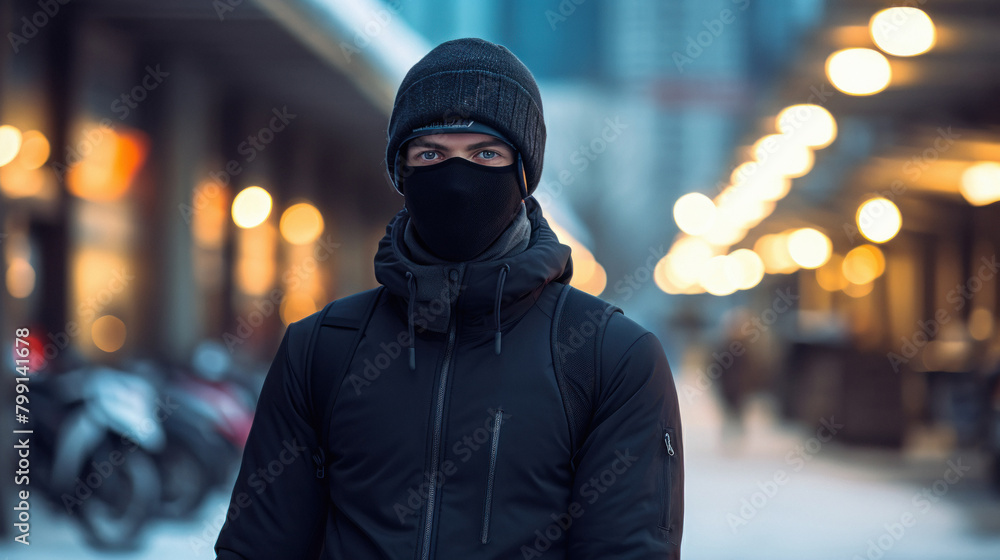 young man in the black hoody with wearing mask young man in the black hoody with wearing mask