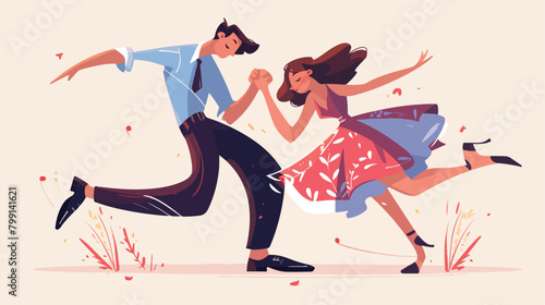 Romantic pair holding hands and dancing lindy hop. photo