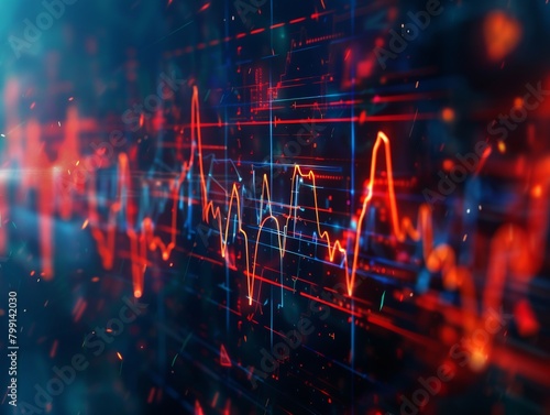 An abstract background resembling an EKG readout, pulsating with energy, serving as a backdrop for a fitness tracker advertisement 