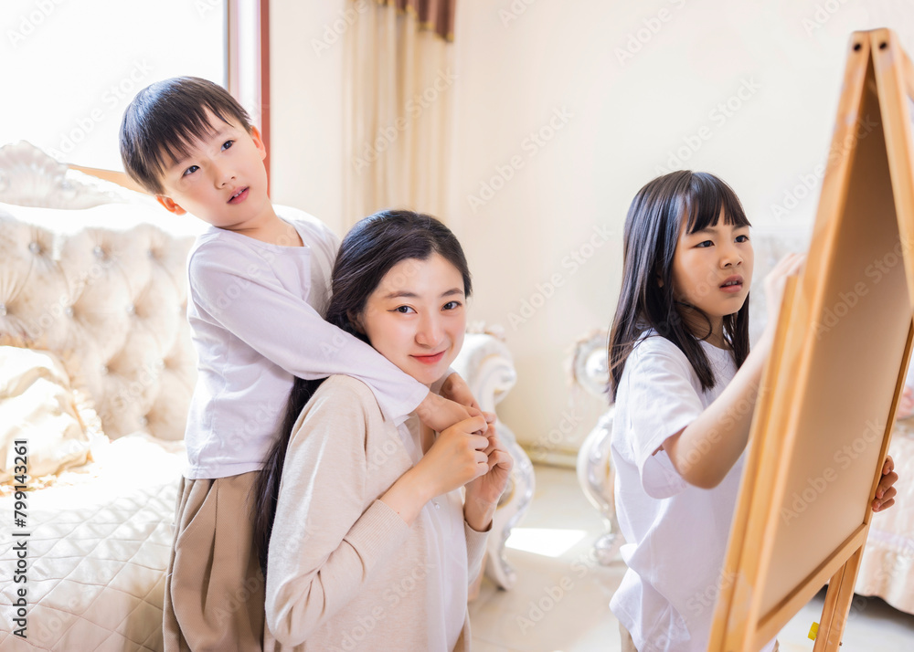 Mother and children play games Mother and children play games