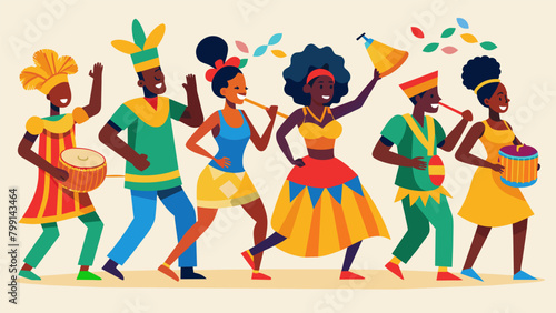 The sway of hips the beats of drums and the lively chatter of families filled the streets as people gathered for a colorful parade showcasing various. Vector illustration