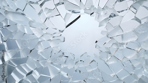 Shattered Glass Effect on Clean White Background: Abstract Concept of Fragmentation and Transparency in Visual Design