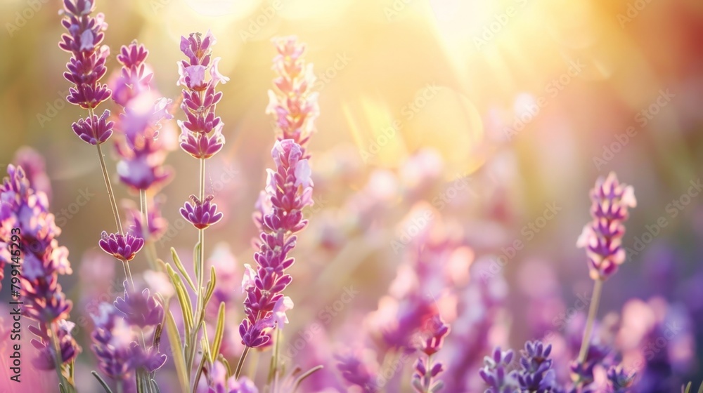 Naklejka premium Lavender flowers in a sunlit field