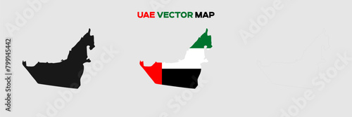 UAE Map Vector Pack. Map with Flag. Gray Map Silhouette. Gray Outline Map. Editable EPS file. 