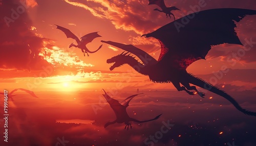 Capture the majestic silhouette of Dragons in flight