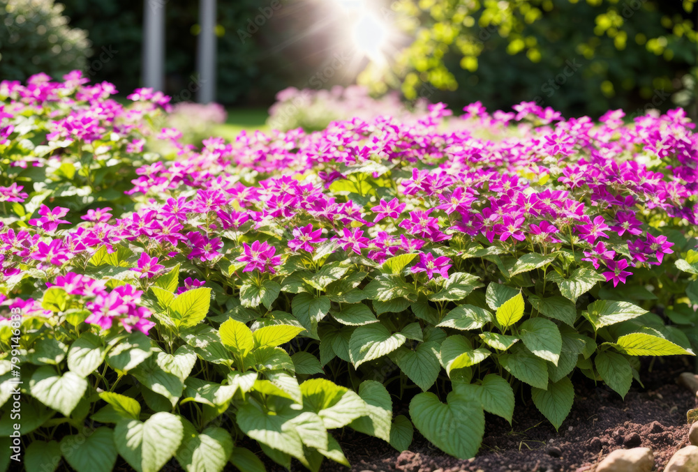 Obraz premium Close-up of companion plants thriving in a sunlit garden. AI generated.