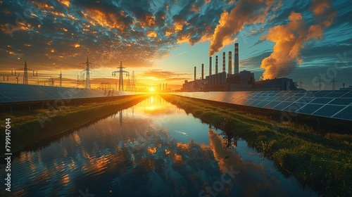 Old vs New: Traditional Coal Power Plant vs Modern Solar Facility - Stark Contrast Image
