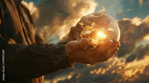 A Hand Holding the Glowing Earth