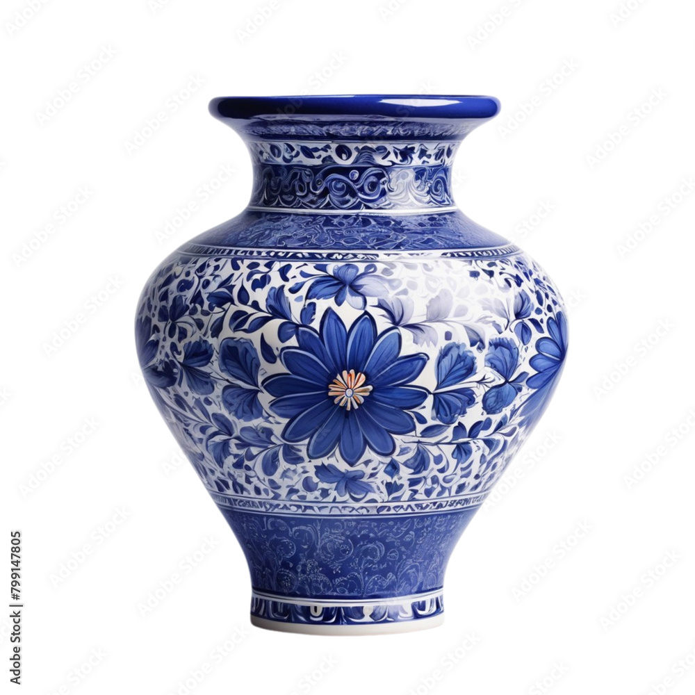 Cobalt Blue Porcelain Ceramic Vase on Isolated transparent background png. generated with AI