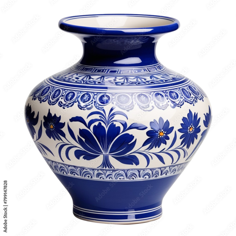 Cobalt Blue Porcelain Ceramic Vase on Isolated transparent background png. generated with AI