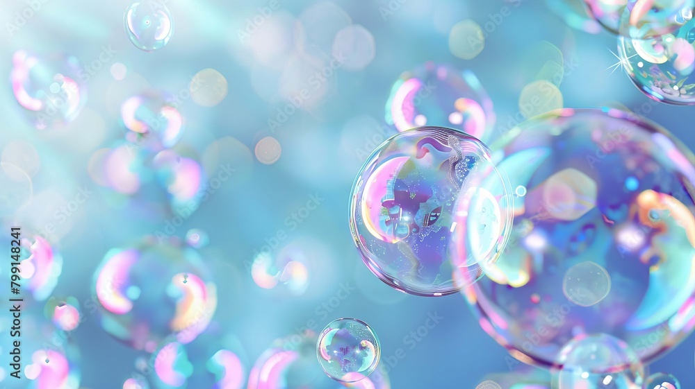 Soap bubbles on a blue background, Generative AI, Soap bubbles on a blue background, Generative AI,