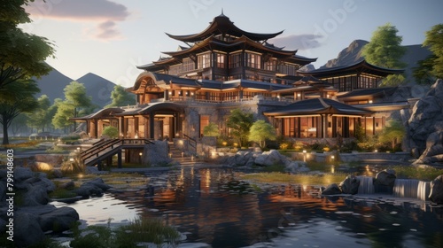 Chinese style house near the lake