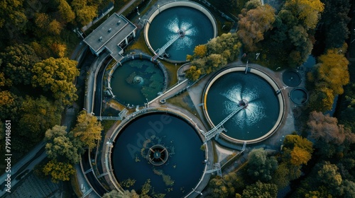 Aerial top view Water Treatment Plant for Purify Water or Environment Conservation.