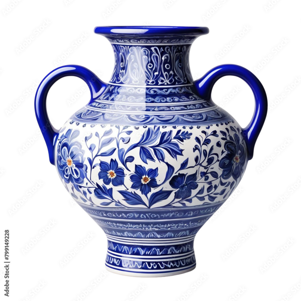 Cobalt Blue Porcelain Ceramic Vase on Isolated transparent background png. generated with AI