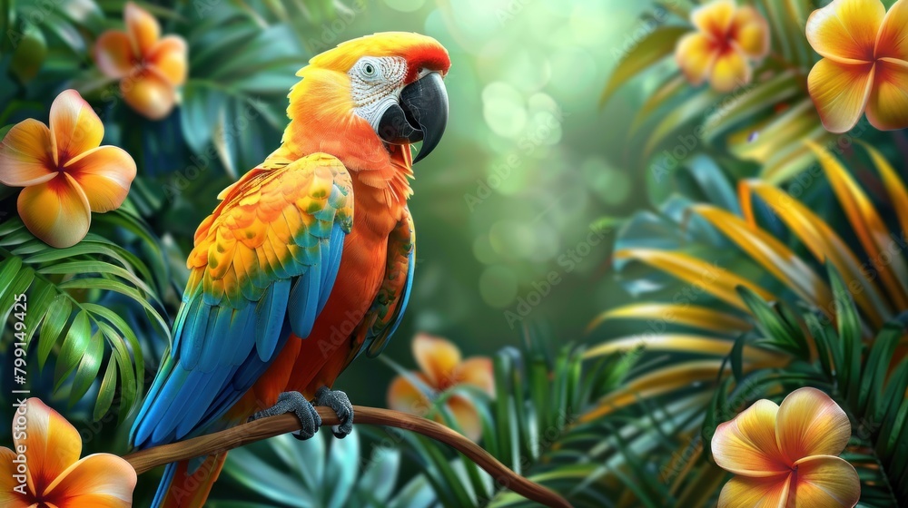 Obraz premium Tropical exotic pattern with macaws and flowers
