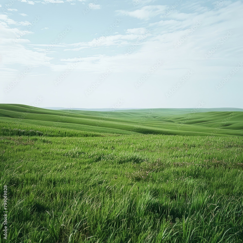 Green rolling hills under blue sky