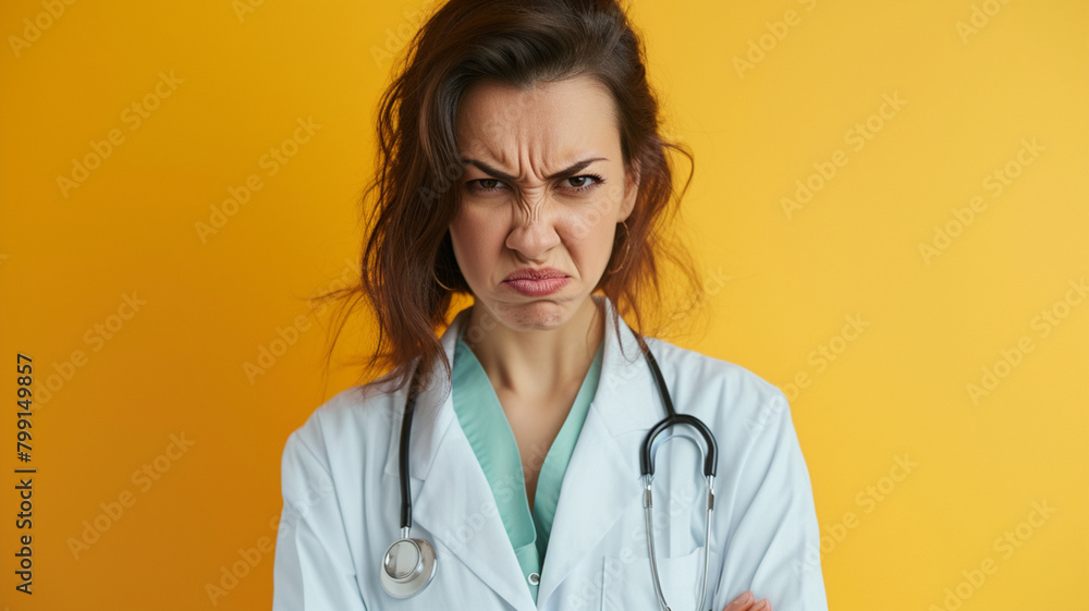 portrait of a female doctor with an angry expression portrait of a female doctor with an angry expression