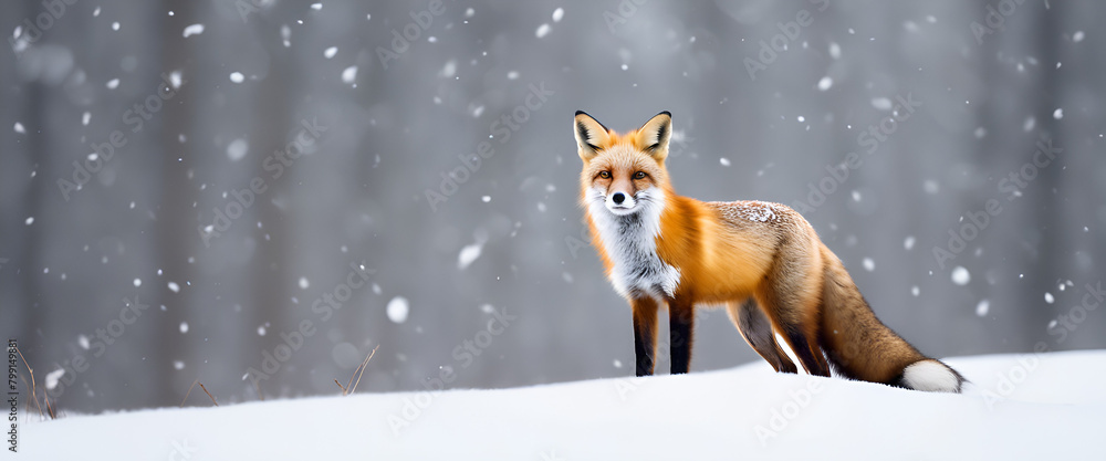 Fototapeta premium Curious Fox in a Snowy Landscape, Generative AI