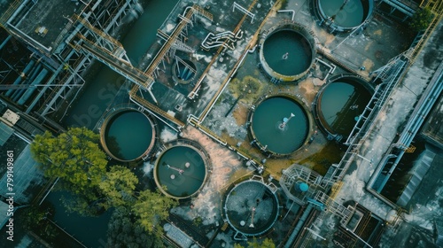 Aerial top view Water Treatment Plant for Purify Water or Environment Conservation. © amonrat