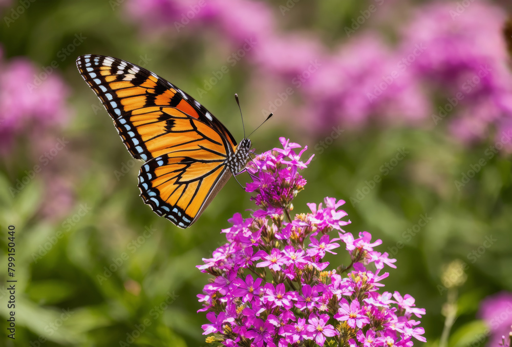 Native plant garden with focus on a colorful butterfly perching on a wildflower, blurred background. AI generated. Native plant garden with focus on a colorful butterfly perching on a wildflower, blurred background. AI generated.