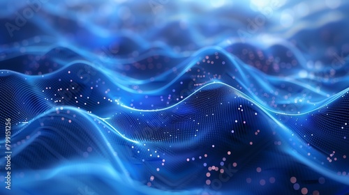 An abstract blue digital wave with dots.