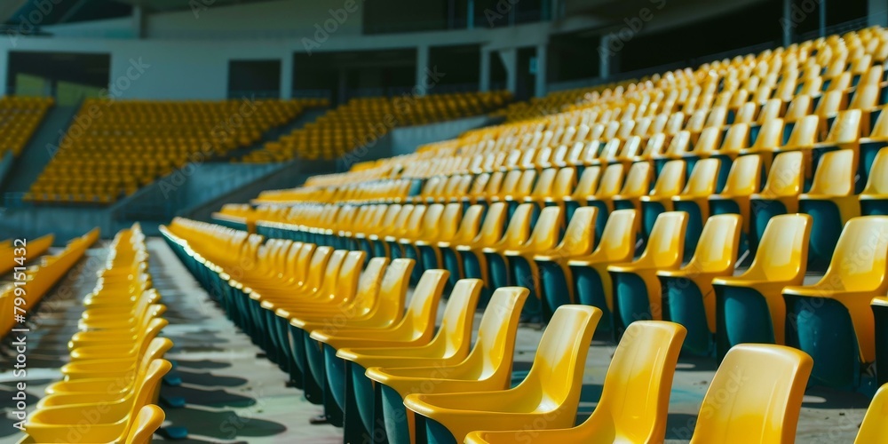 Naklejka premium Rows of empty yellow stadium seats
