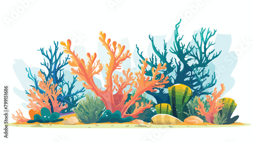 Sea underwater coral branch. Undersea polyp plant.