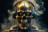dj skull of the head with headphones content created with generative AI software