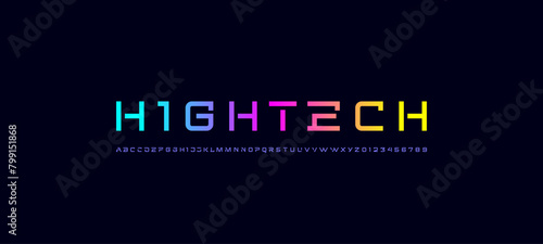 Digital modern alphabet font, typography technology, trendy original letters from A to Z and numbers from 0 to 9, vector illustration 10EPS