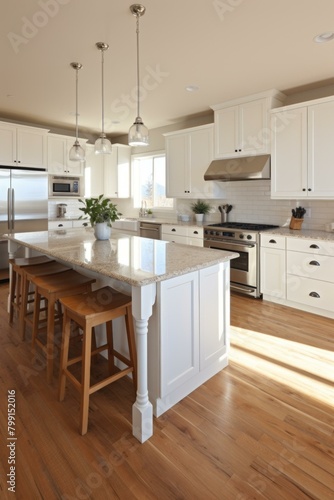 An example of a modern kitchen with an island in the middle © Du
