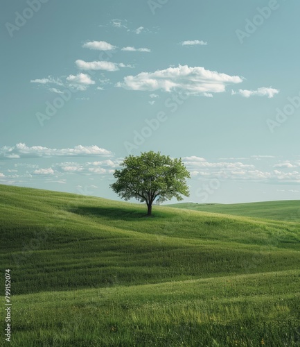Lonely Tree in the Middle of a Vast Green Field