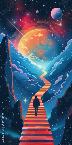 A Person Walking Up a Stairway to Another Planet