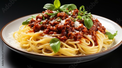 A plate of spaghetti with tomato sauce and basil