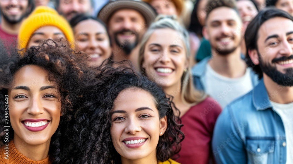 A group of diverse people smiling and looking at the camera