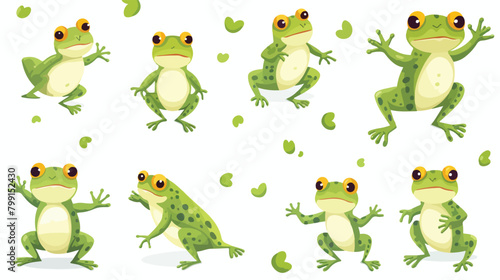 Seamless childish pattern with cute green frogs in
