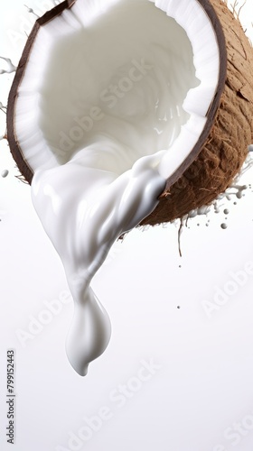 Coconut Milk Splashing Out of a Coconut