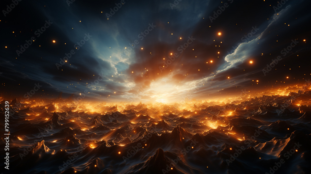 Witnessing the mesmerizing beauty of a dark and glowing sky with fire and smoke Witnessing the mesmerizing beauty of a dark and glowing sky with fire and smoke