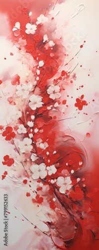 Abstract art featuring splashes of red paint on a white canvas, symbolizing passion and energy