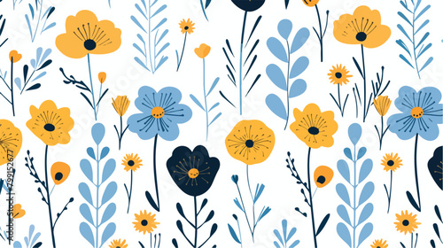 Seamless doodle floral pattern. Abstract kids drawn © Vector
