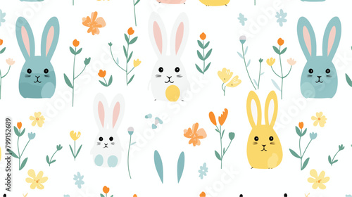 Seamless Easter pattern with cute bunnies and rabbi