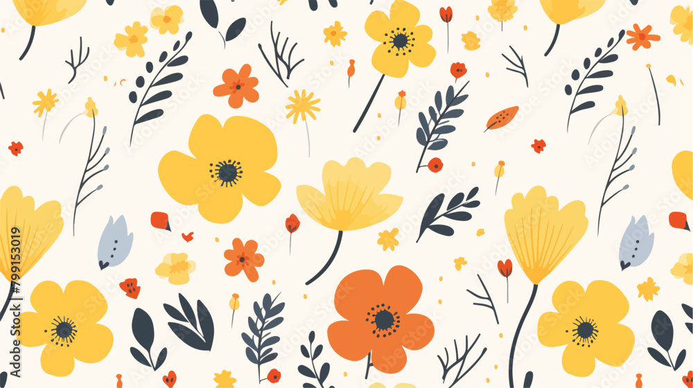 Seamless floral pattern design. Abstract doodle flo