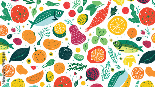 Seamless healthy food pattern. Background design wi photo