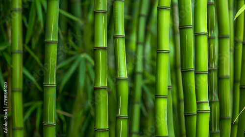 Lush green bamboo stalks closely packed, creating a natural and tranquil pattern.